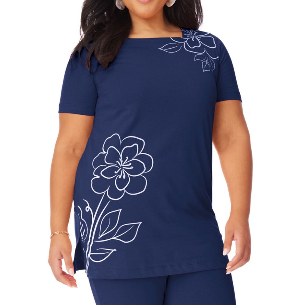 NEW Casual or Dress Plus Sz 3X Navy Blue Square Neck Soft Tunic Shirt BLAIR